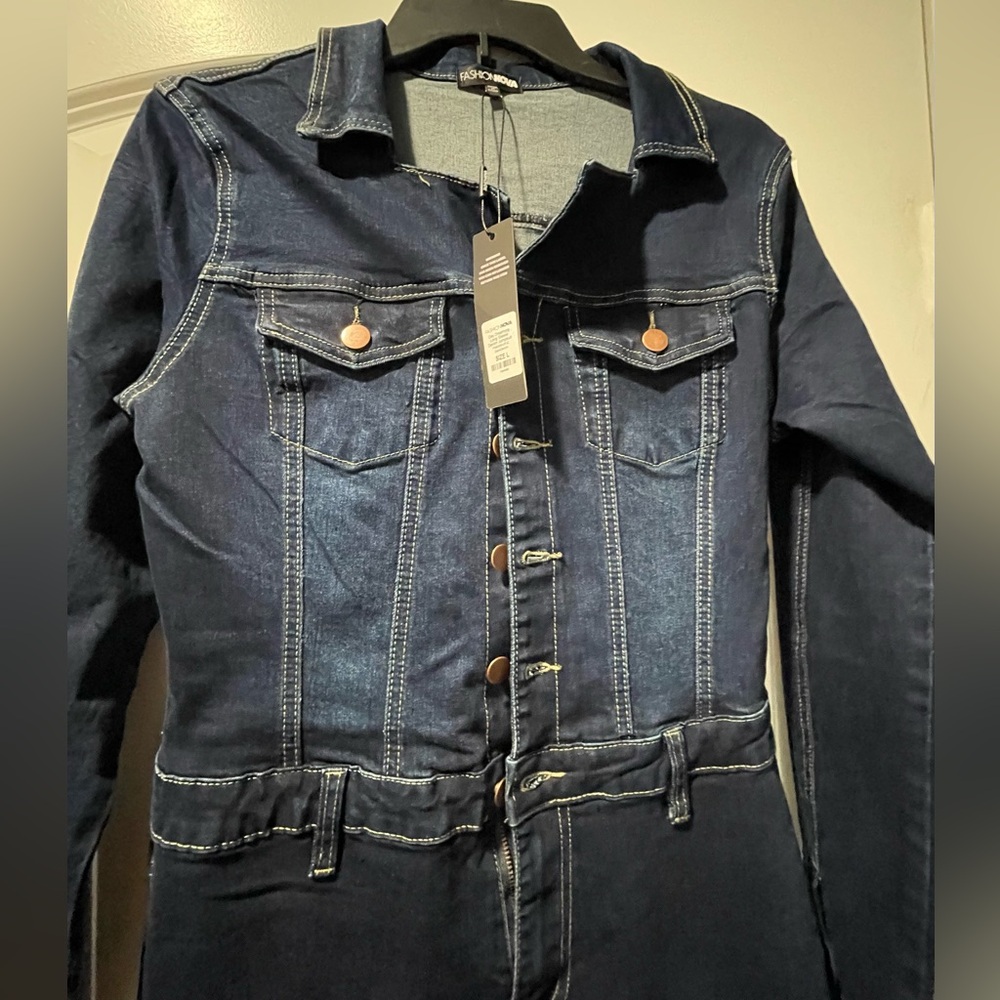 Fashion Nova Day Dreaming Long Sleeve Denim Jumpsuit